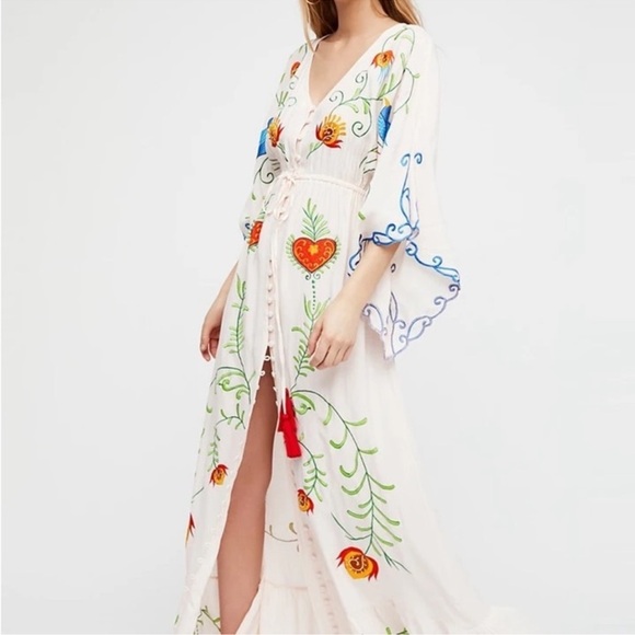 Bohemian Embroidered Button Down Maxi Dream Dress - Picture 1 of 12